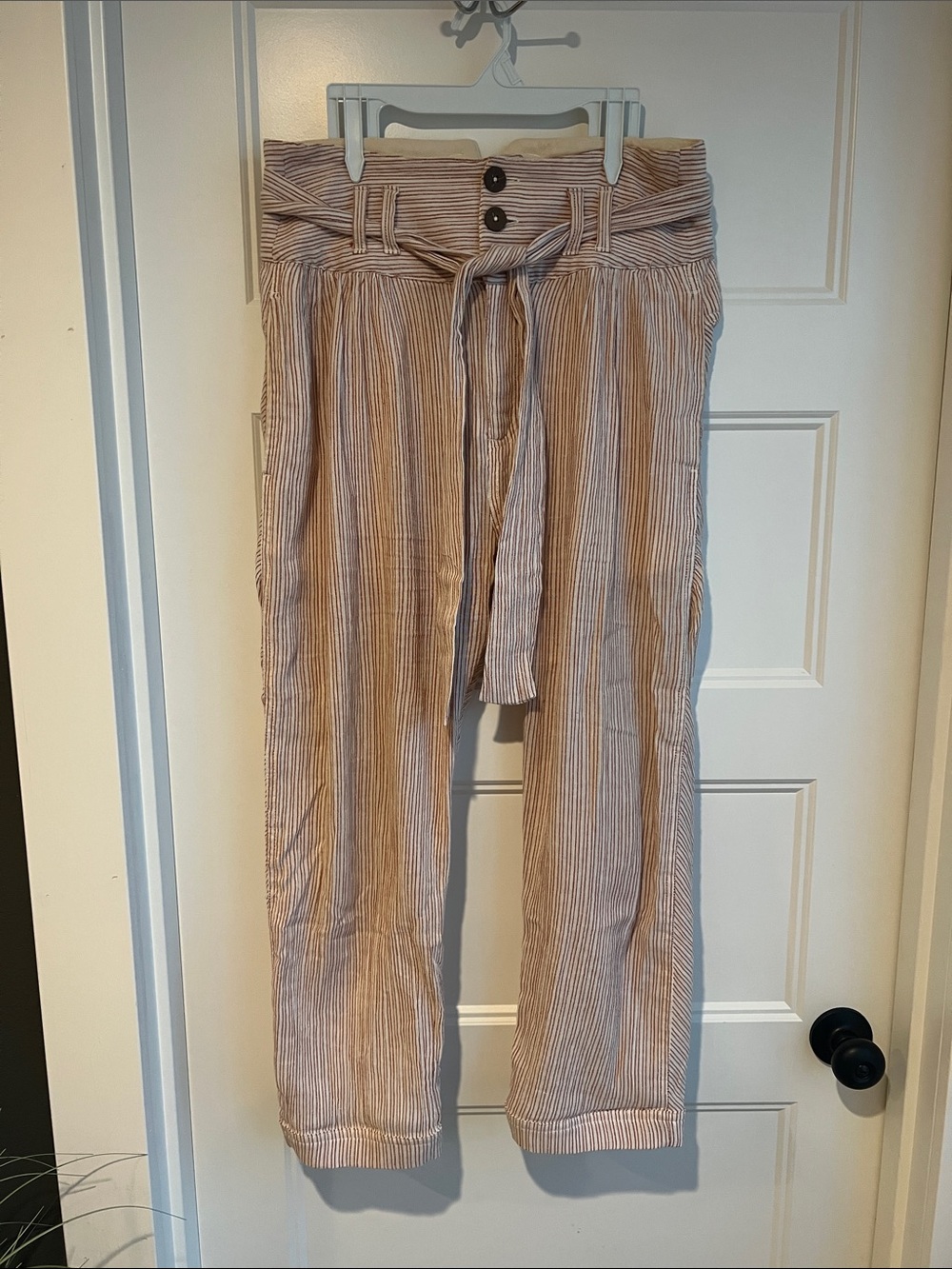 Free People Cream & Rust Striped High-Waist Pants